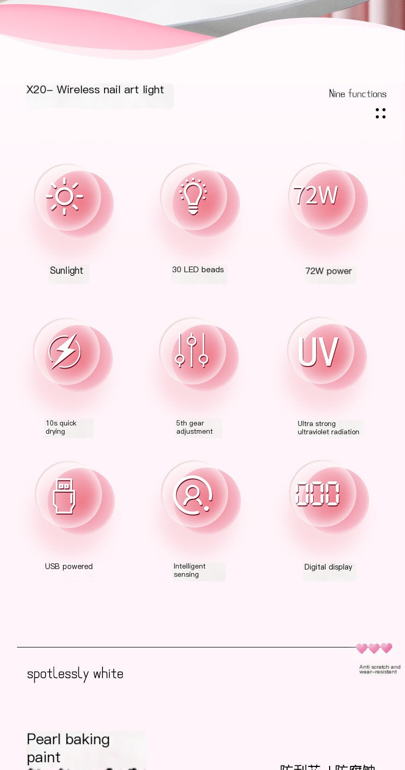 X20 Wireless Nail Lamp with Rechargeable Lithium Battery